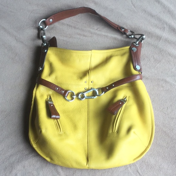 b. makowsky Handbags - B Makowsky Mustard/Brown leather & Silver Hardware